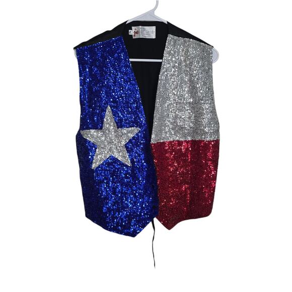 Vintage 1990s JC Texas Sequin Vest Size Extra Large Showman Red White Blue - Picture 1 of 7